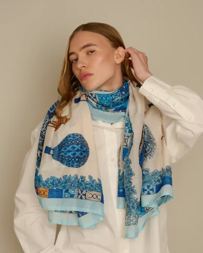 The Cat’s Empire – Cotton Silk Scarf Blue - Image 3