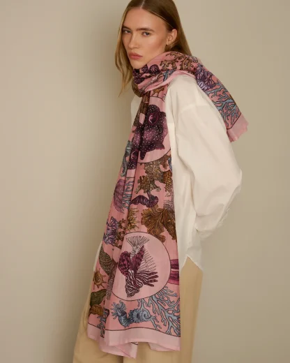 The Sea Life – Cotton Silk Scarf Pink - Image 3
