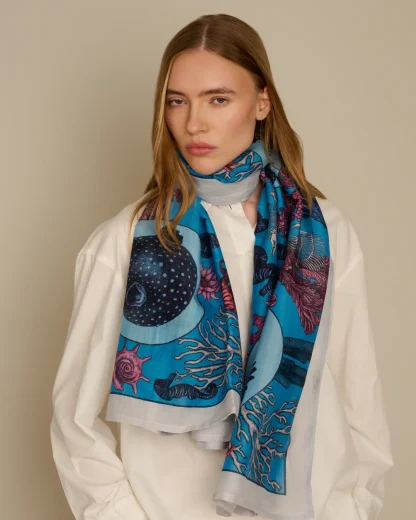 The Sea Life – Cotton Silk Scarf Blue - Image 2