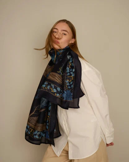 Leshy – Cotton Silk Scarf Navy Blue - Image 4