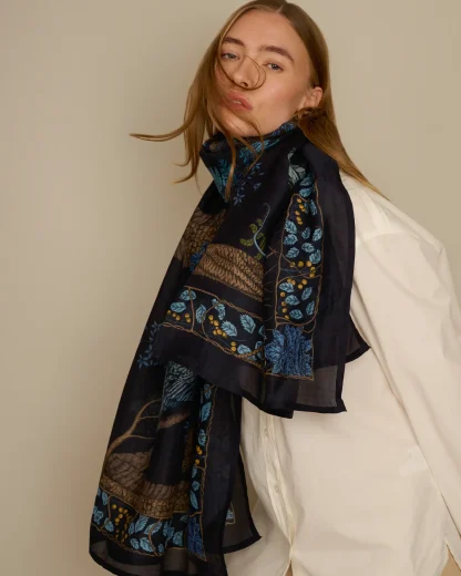 Leshy – Cotton Silk Scarf Navy Blue - Image 2