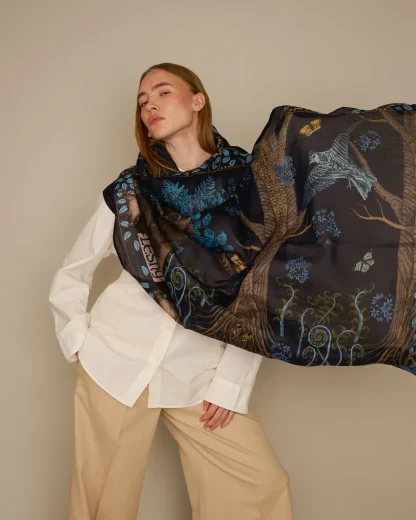 Leshy – Cotton Silk Scarf Navy Blue - Image 3