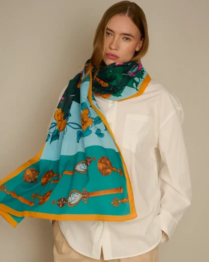The Mysterious Lion King – Cotton Silk Scarf Blue - Image 2
