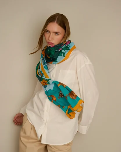 The Mysterious Lion King – Cotton Silk Scarf Blue - Image 3
