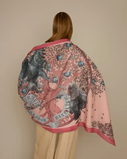 The Griffin & Basilisk – Cotton Silk Scarf Pink - Image 3