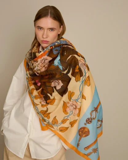 The Mysterious Lion King – Cotton Silk Scarf Gold - Image 4