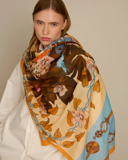 The Mysterious Lion King – Cotton Silk Scarf Gold - Image 2