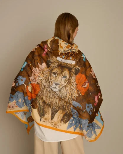 The Mysterious Lion King – Cotton Silk Scarf Gold - Image 3