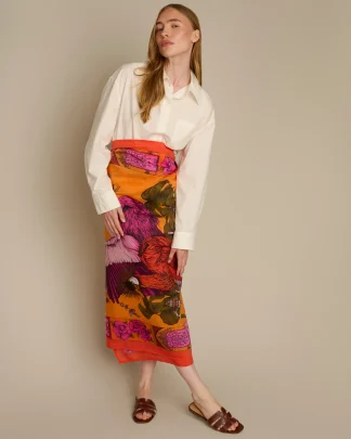Pareo Cotton Silk The Grand Treasure of African Crowned Crane Orange