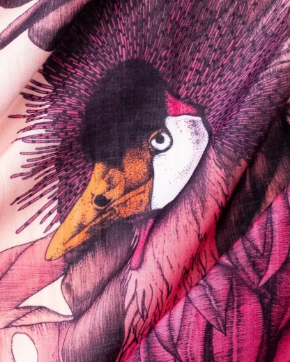 The Grand Treasure of African Crowned Crane – Cotton Silk Scarf Pink - Image 4