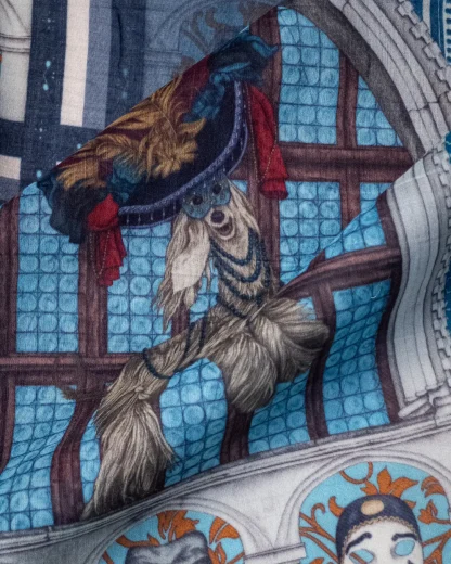 Il Carnevale di Venezia – Cotton Silk Scarf Blue - Image 4