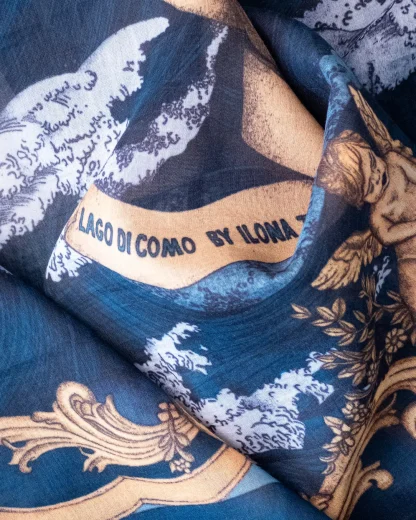 Lago Di Como – Cotton Silk Scarf Navy Blue - Image 4