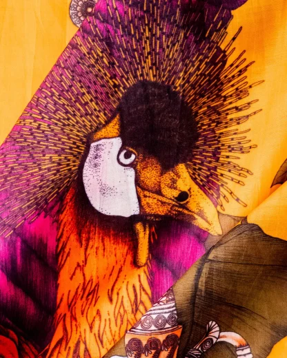 The Grand Treasure of African Crowned Crane – Cotton Silk Scarf Orange - Image 4