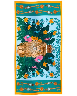 Cotton silk scarf blue with crowned lion design, Ilona Tambor
