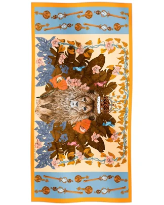 The Mysterious Lion King – Cotton Silk Scarf Gold